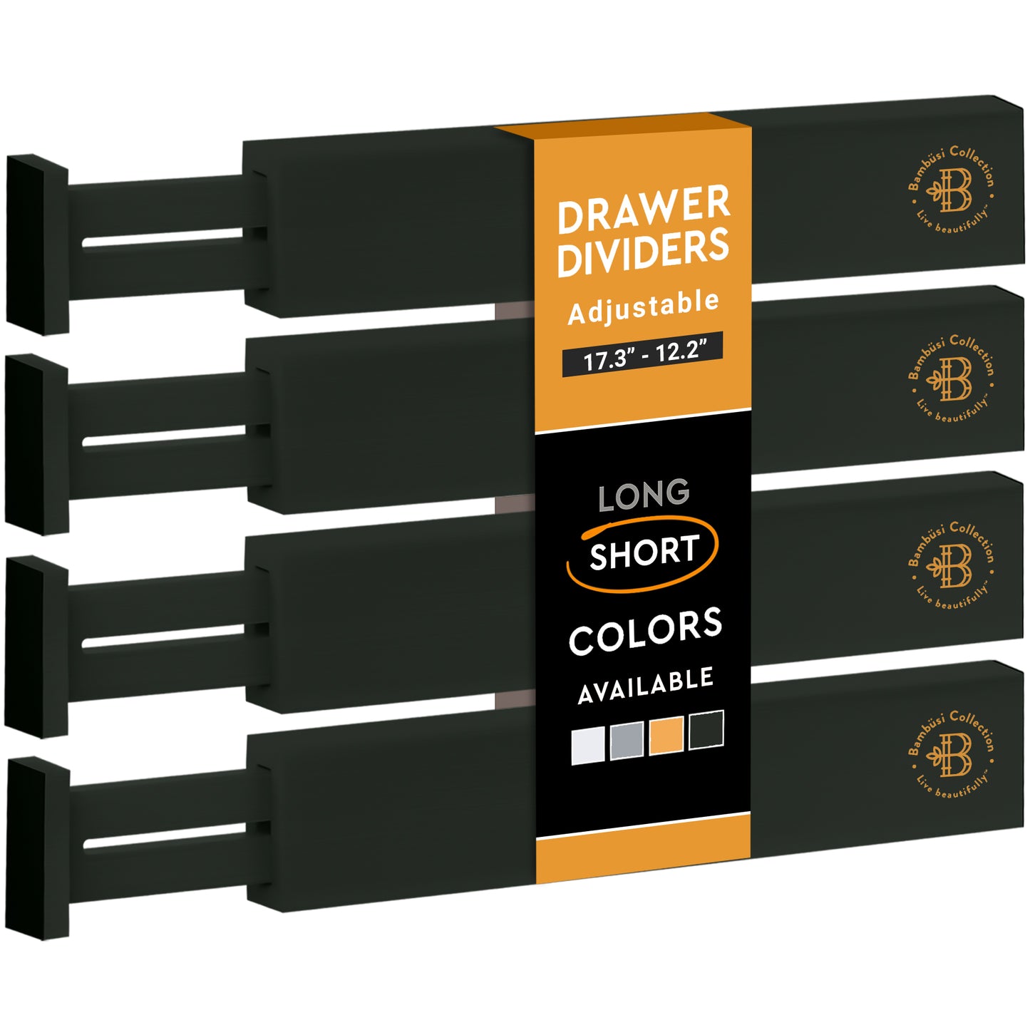 Adjustable Bamboo Drawer Dividers – 4 Pack - 2.6" High, 12.5-17" Adjustable