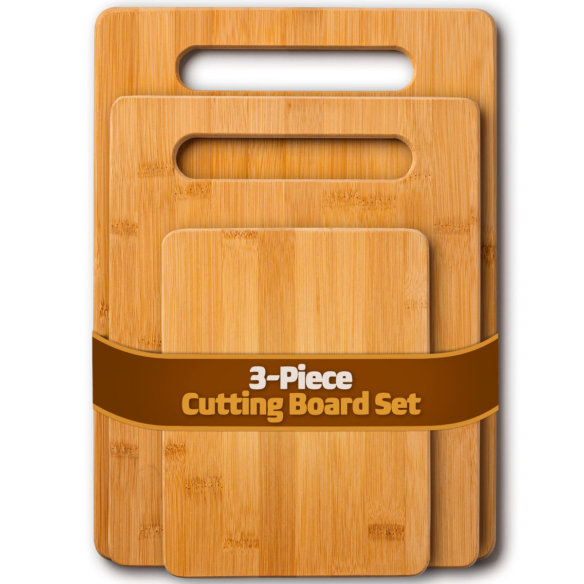 3 piece bamboo cutting board set with side handles