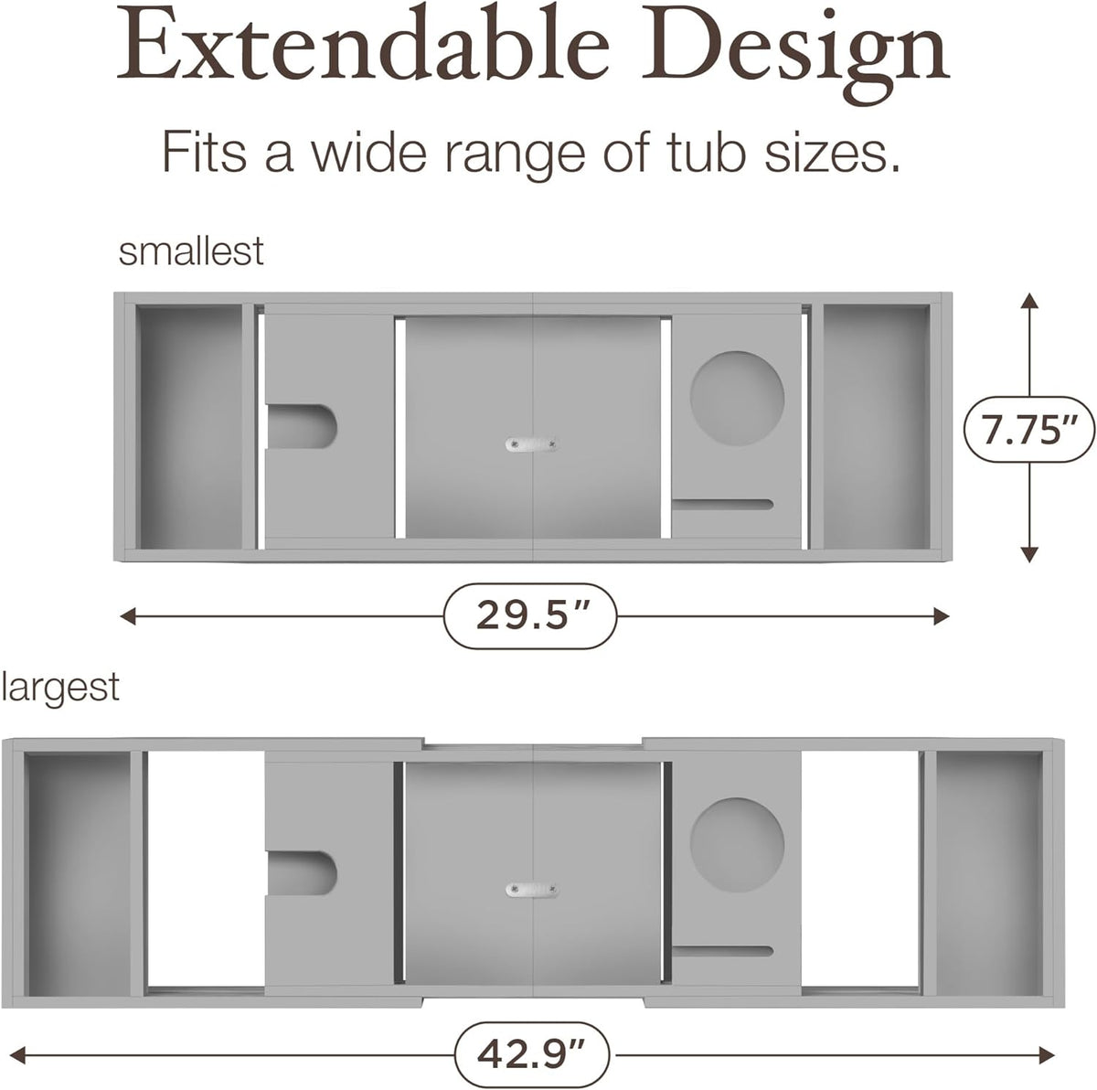 Gray Bamboo Bathtub Tray Caddy