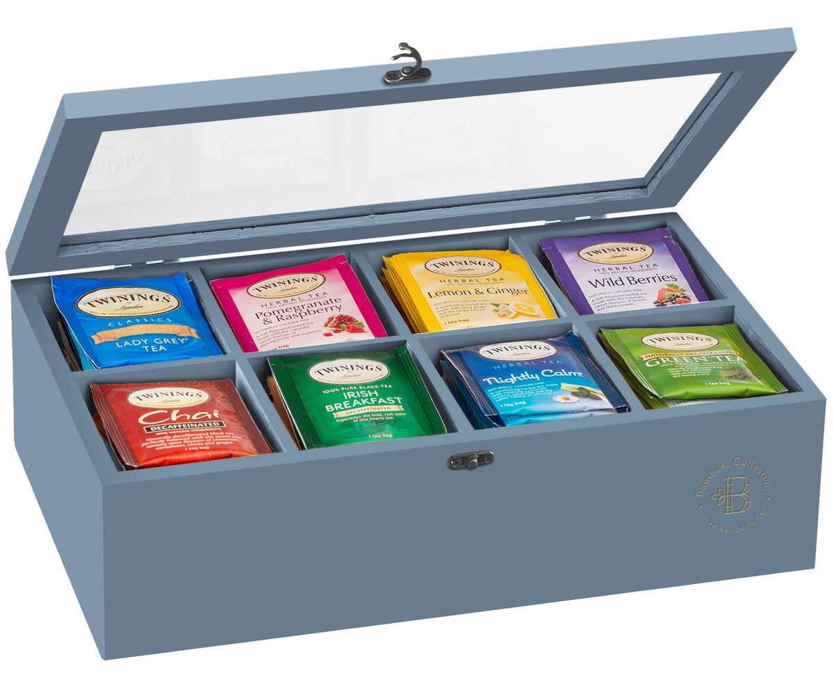 Bamboo Tea Organizer Box with 8 Compartments and Magnetic Lid for Kitchen Storage