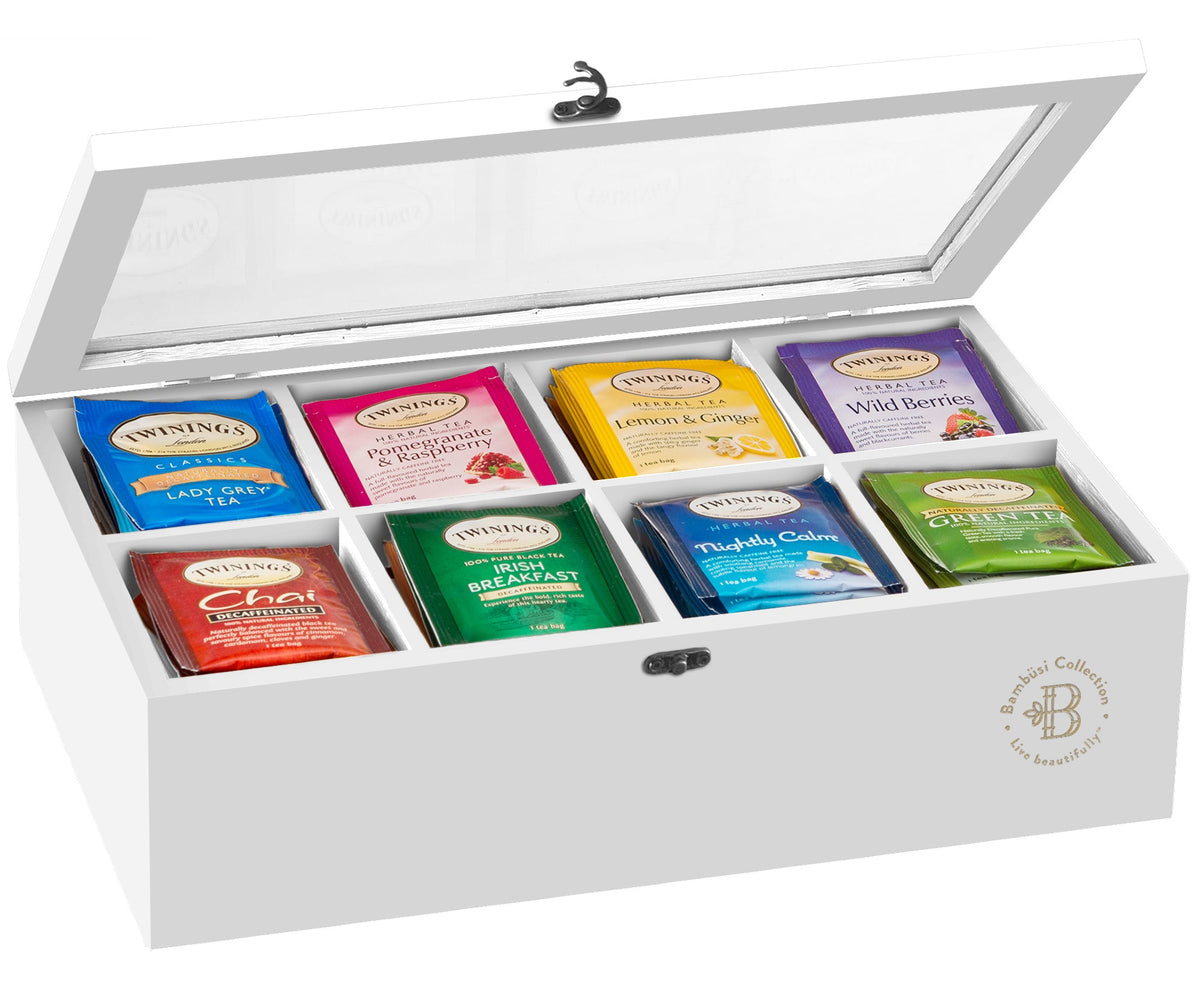 Bamboo Tea Organizer Box with 8 Compartments and Magnetic Lid for Kitchen Storage