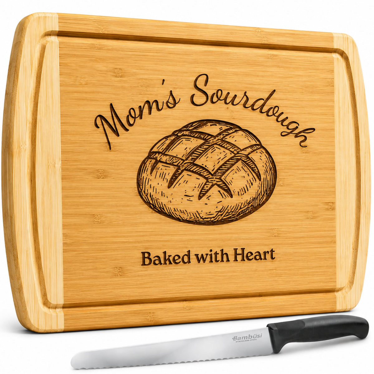 Personalized sourdough bread board with bread knife