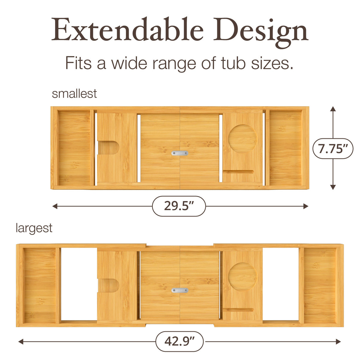 Bamboo Bathtub Tray – Expandable Black Bath Caddy with Wine Glass Holder, Book and Tablet Stand Foldable Wooden Tub Tray for Spa Relaxation, Bathroom Accessories, and Gift Ideas