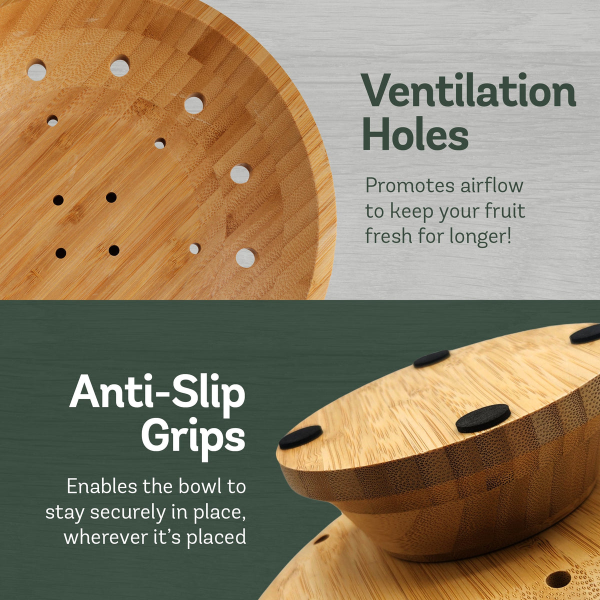 Wooden Pedestal Fruit Bowl - Rustic Bamboo Serving Bowl for Kitchen Table, Snacks, and Decor