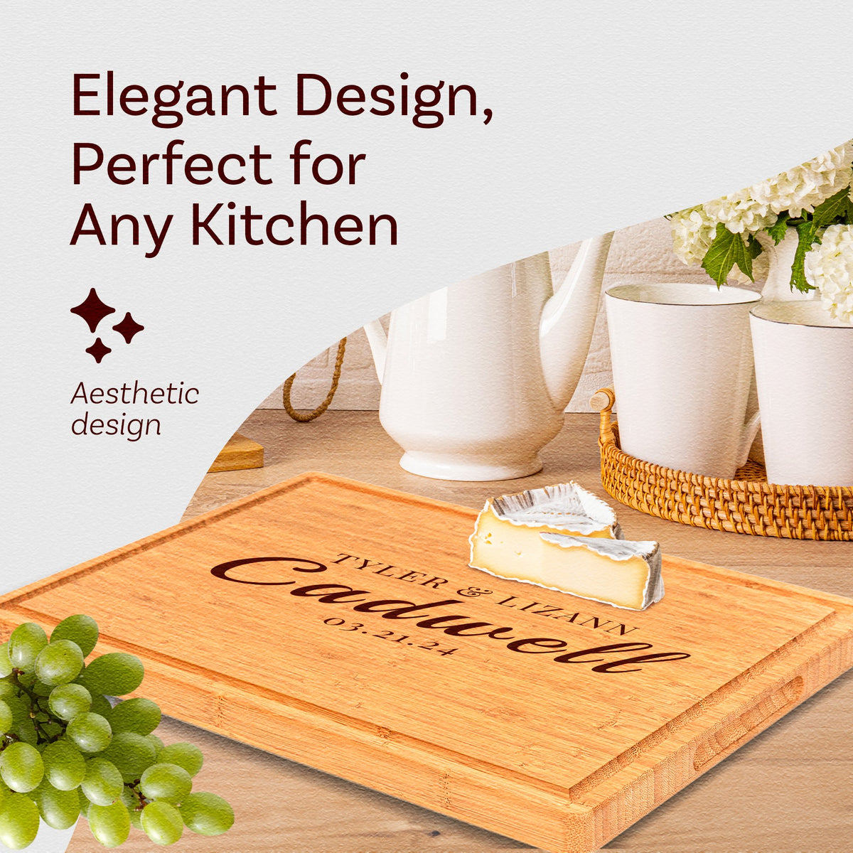 Personalized Bamboo Cutting Board with Custom Engraving | Charcuterie Board for Couples | Unique Wedding, Anniversary, and Housewarming Gift