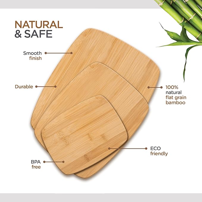 3 Piece Bamboo Cutting Board Set for Kitchen Cutting Chopping and Serving