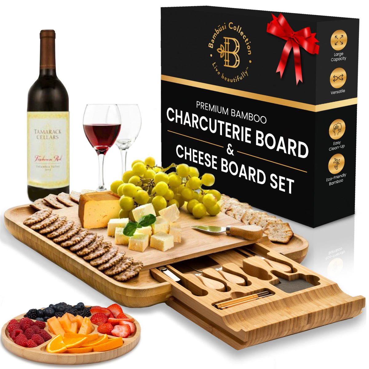 Personalized Bamboo Cheese Board and Knife Set – Custom Engraved Charcuterie Board