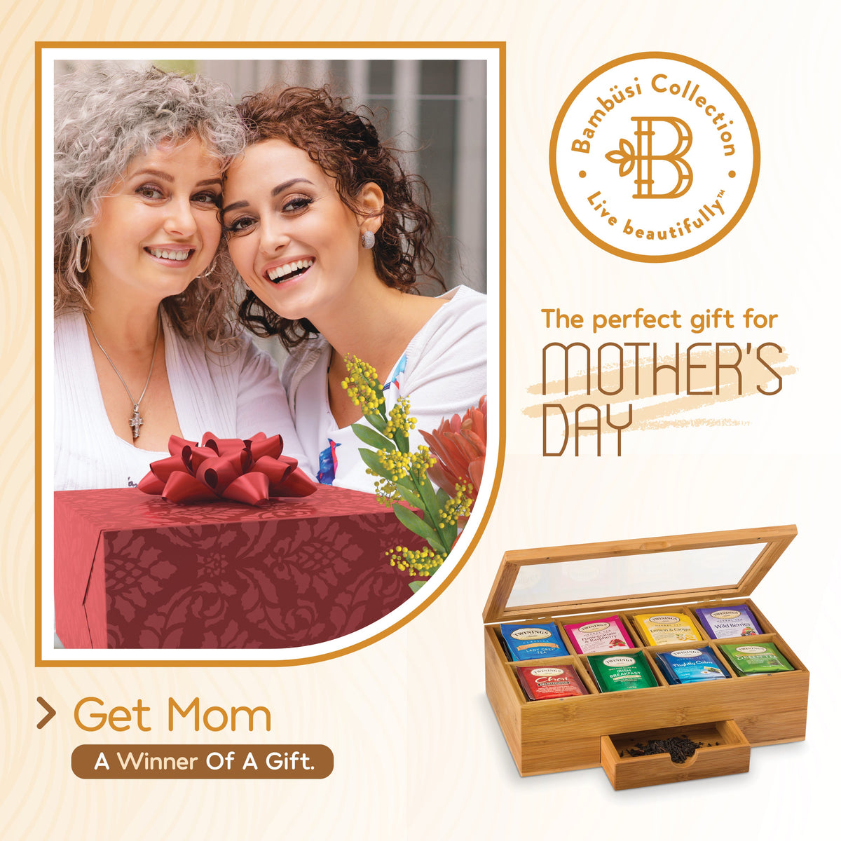 Bamboo Tea Organizer Box with 8 Compartments and Magnetic Lid for Kitchen Storage