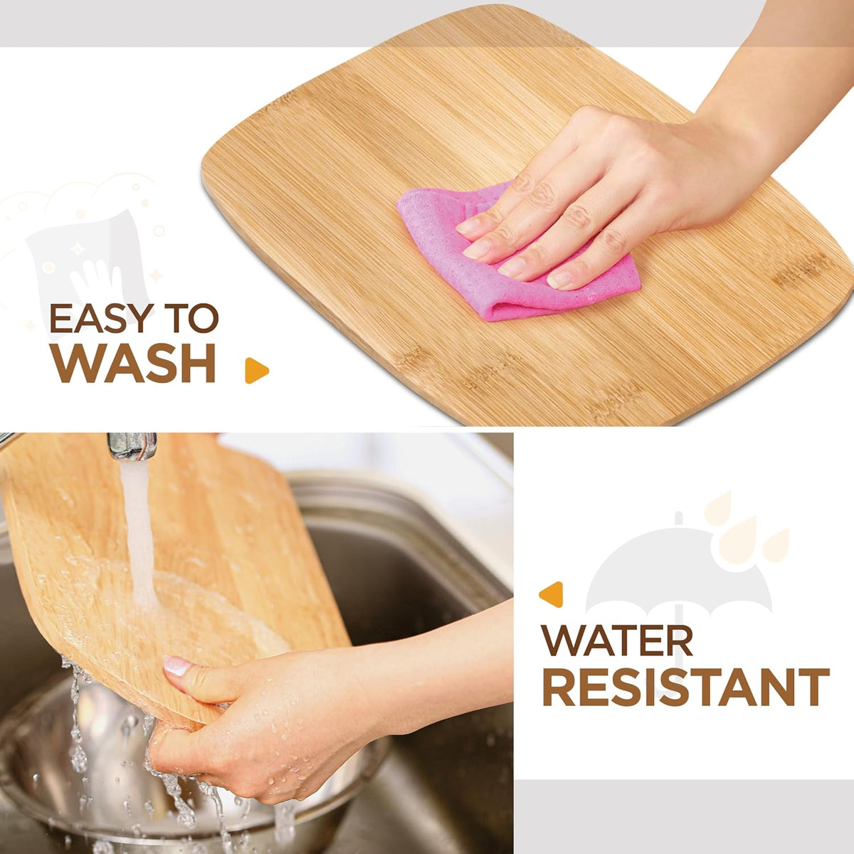 3 Piece Bamboo Cutting Board Set for Kitchen Cutting Chopping and Serving
