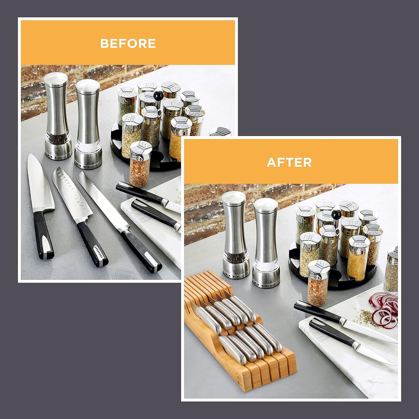 Bamboo Drawer Knife Organizer