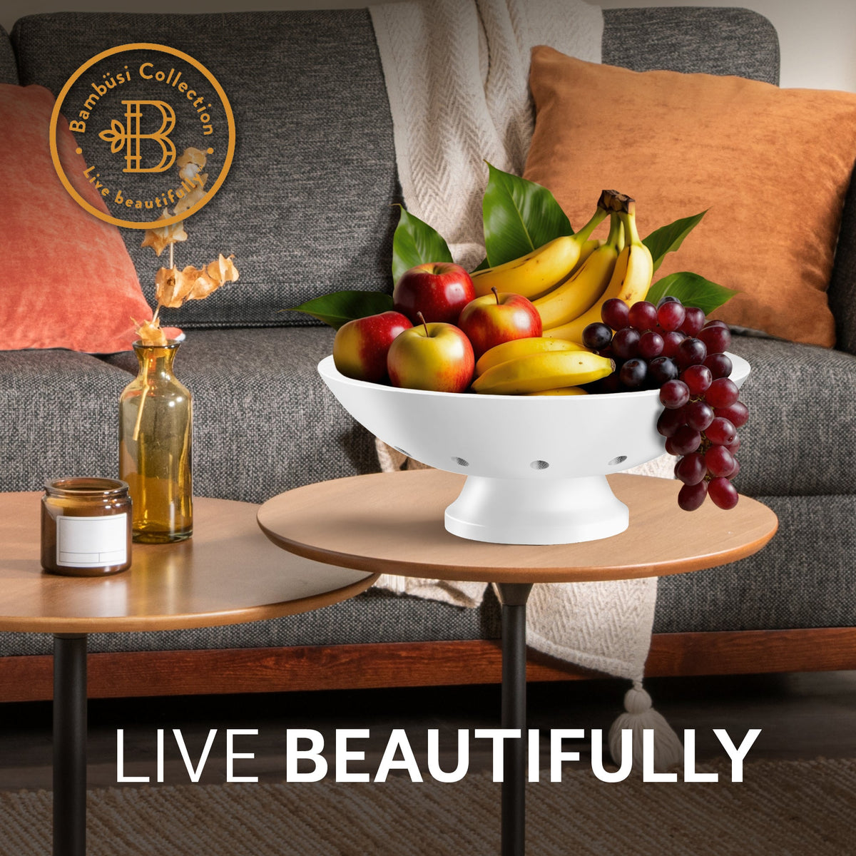 Wooden Pedestal Fruit Bowl - Rustic Bamboo Serving Bowl for Kitchen Table, Snacks, and Decor
