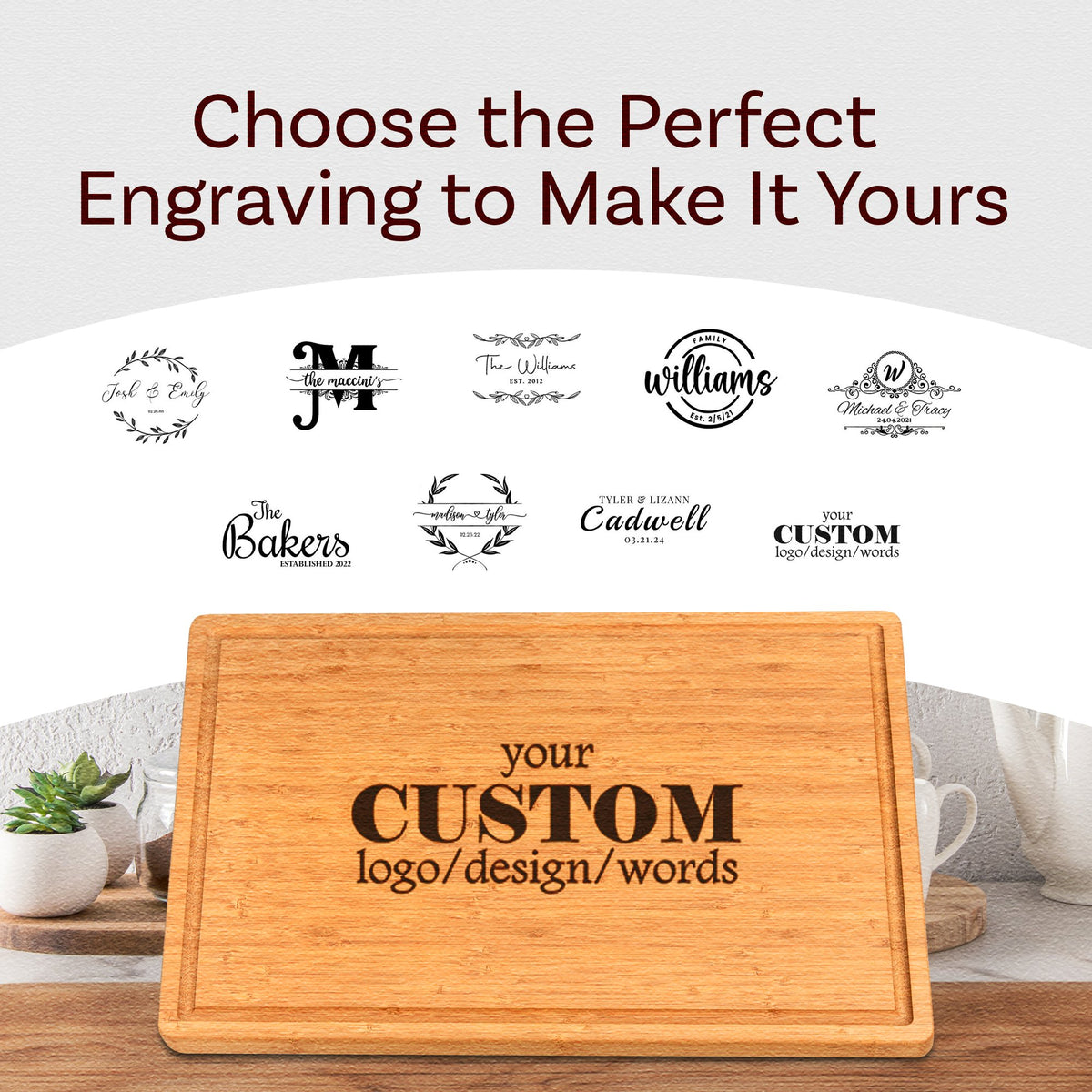 Personalized Bamboo Cutting Board with Custom Engraving | Charcuterie Board for Couples | Unique Wedding, Anniversary, and Housewarming Gift