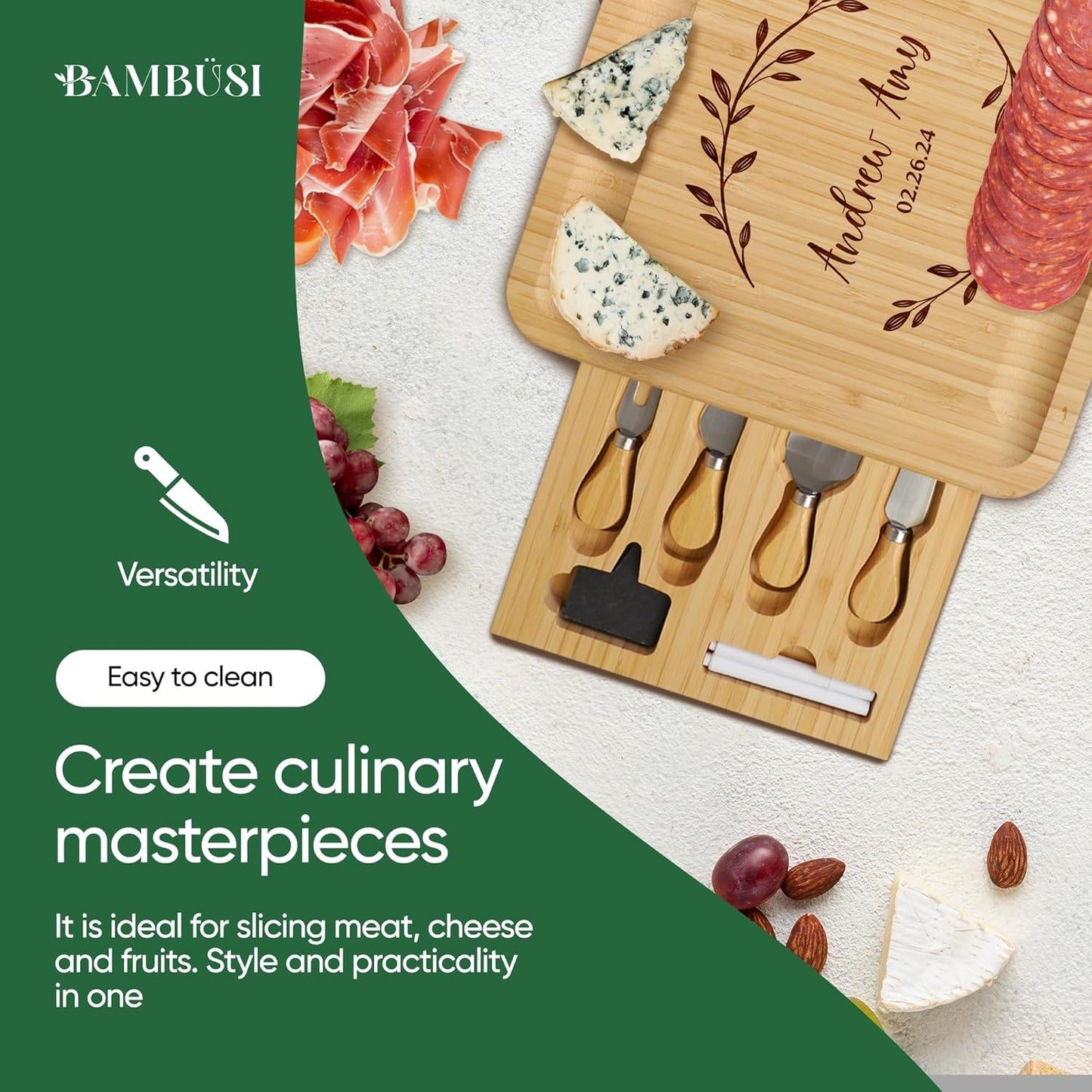 Engraved Bamboo Charcuterie Gift Set