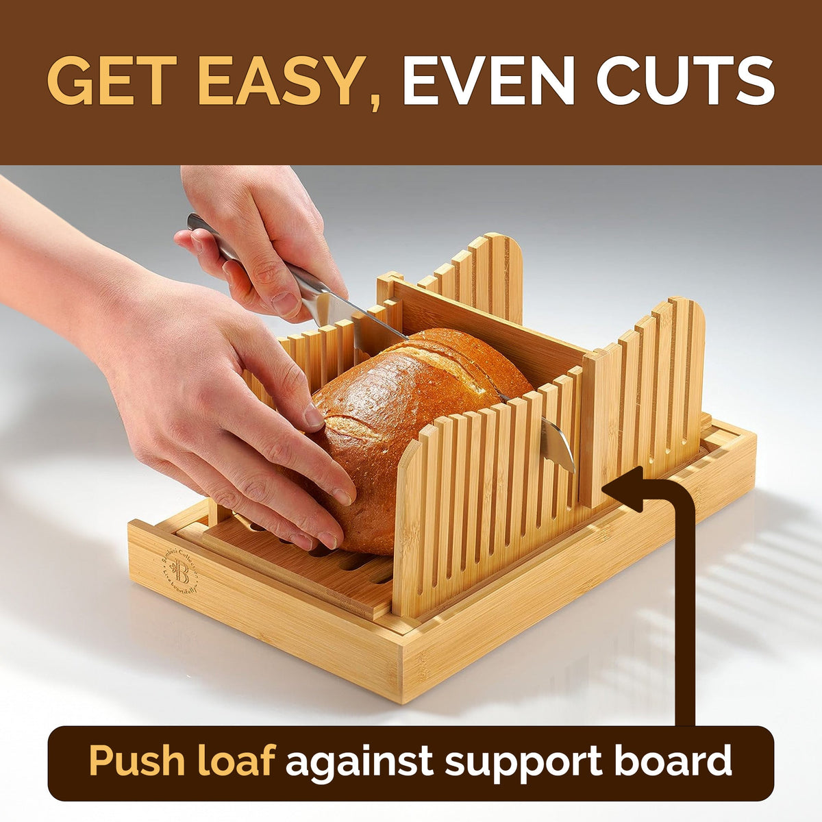 Foldable Bamboo Bread Slicer with Knife and Crumb Tray | Adjustable Bread Cutter for Homemade Loaves Sourdough Bagels and Cakes | Perfect Kitchen Baking Gift