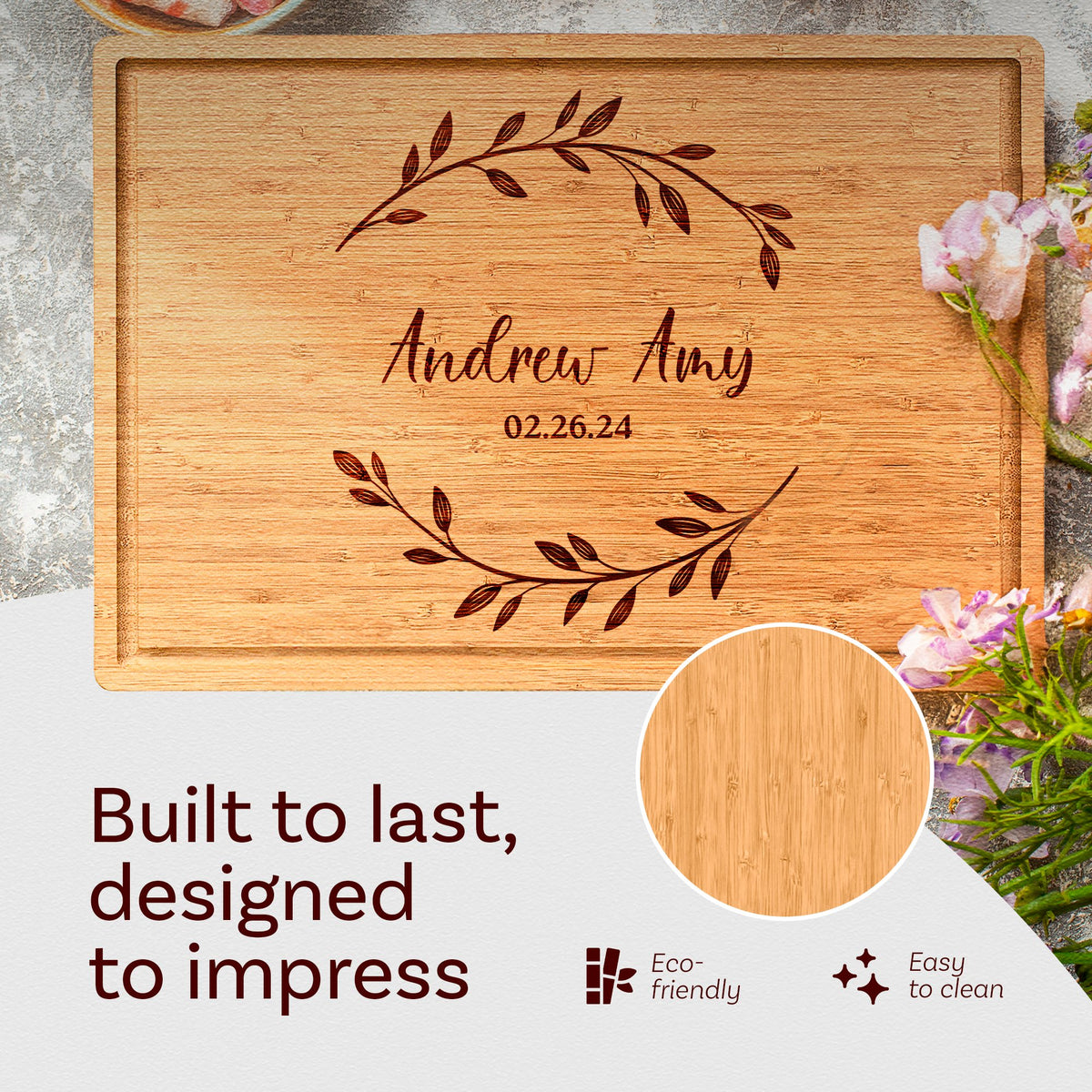 Personalized Bamboo Cutting Board with Custom Engraving | Charcuterie Board for Couples | Unique Wedding, Anniversary, and Housewarming Gift