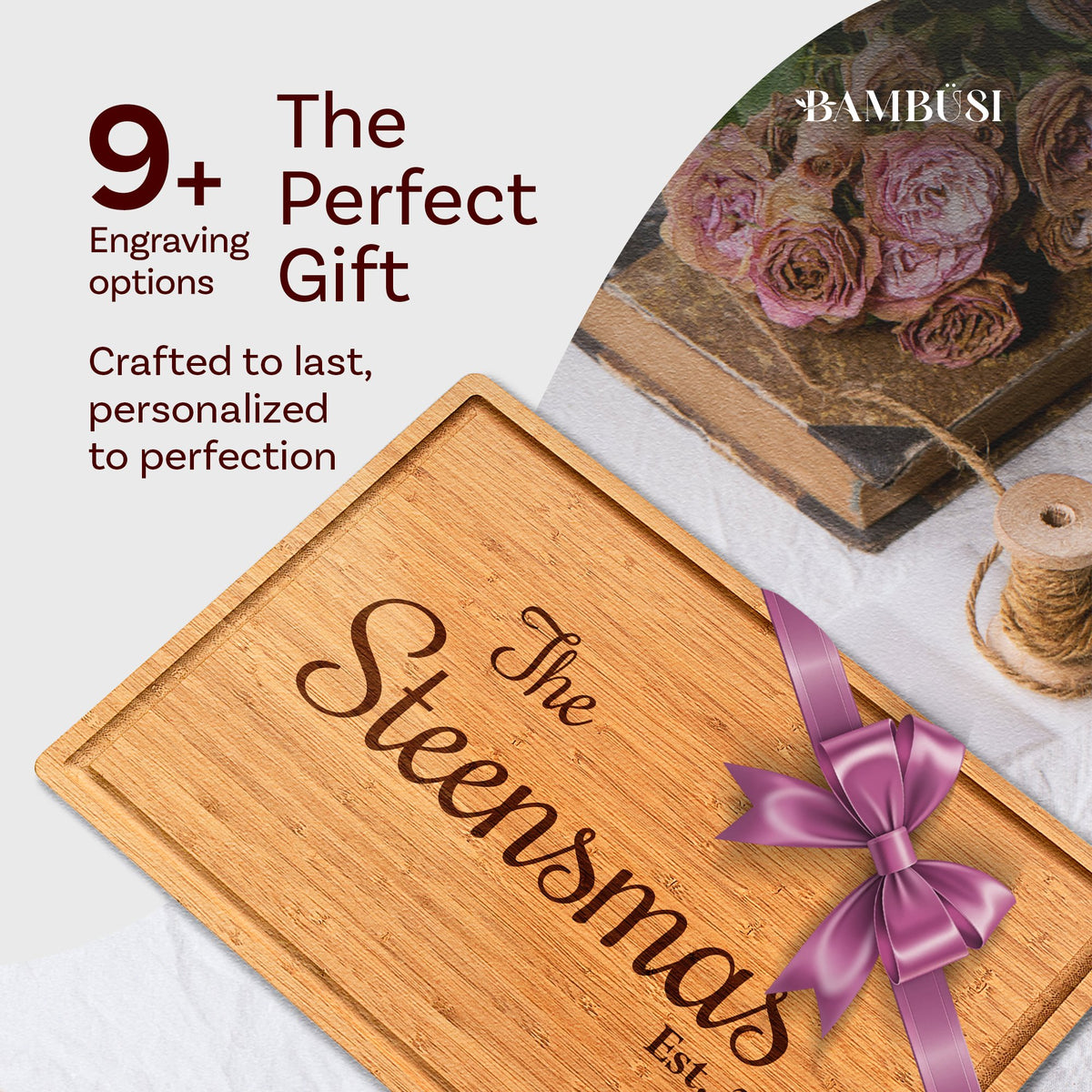 Personalized Bamboo Cutting Board with Custom Engraving | Charcuterie Board for Couples | Unique Wedding, Anniversary, and Housewarming Gift