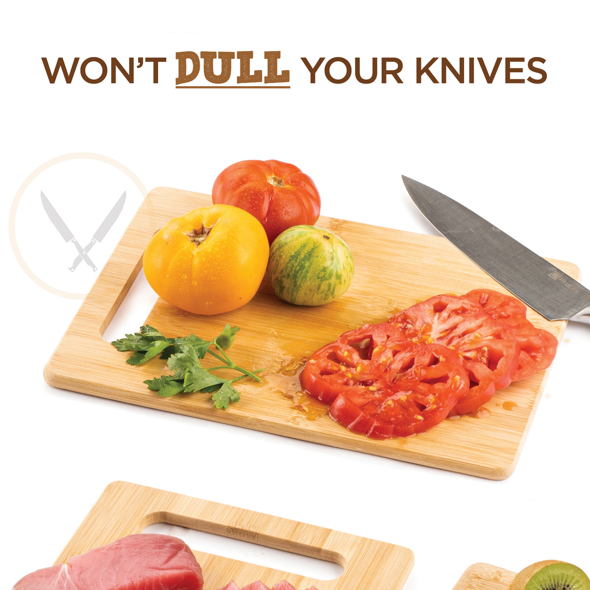 Bamboo Cutting Board with Handle for Kitchen Prep and Serving | Durable Eco Friendly Wooden Chopping Board by Bambüsi