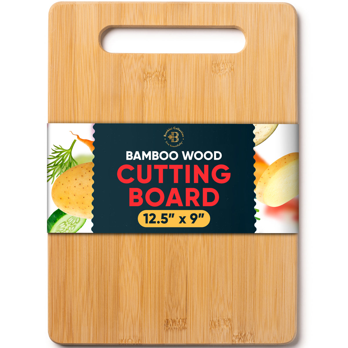 Bamboo Cutting Board with Handle for Kitchen Prep and Serving | Durable Eco Friendly Wooden Chopping Board by Bambüsi
