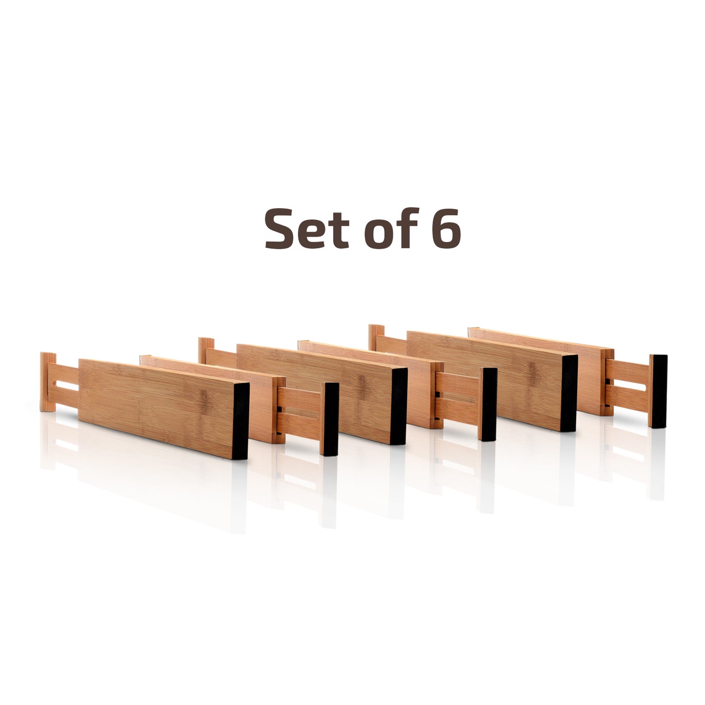 Adjustable Bamboo Drawer Dividers – 6-Pack - Adjustable 17" - 21.5"