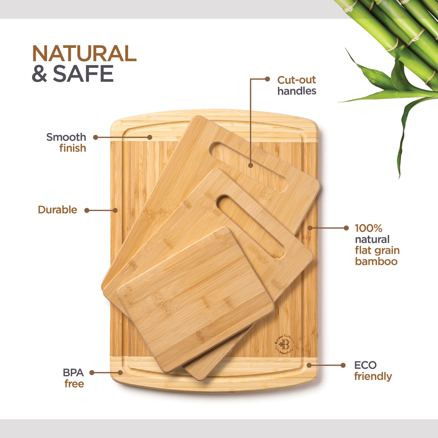 4-Piece Bamboo Cutting Board Set for Kitchen, with Juice Groove for Meat, Cheese and Vegetables