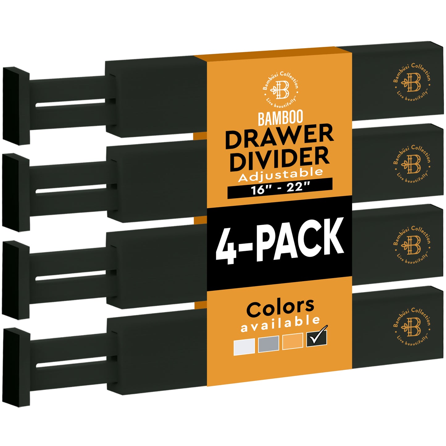 Adjustable Bamboo Drawer Dividers – 4-Pack - Adjustable 17" - 21.5"