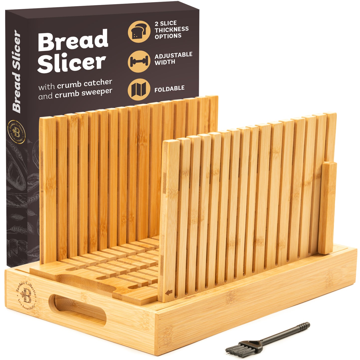 Bamboo Bread Slicer with Crumb Tray