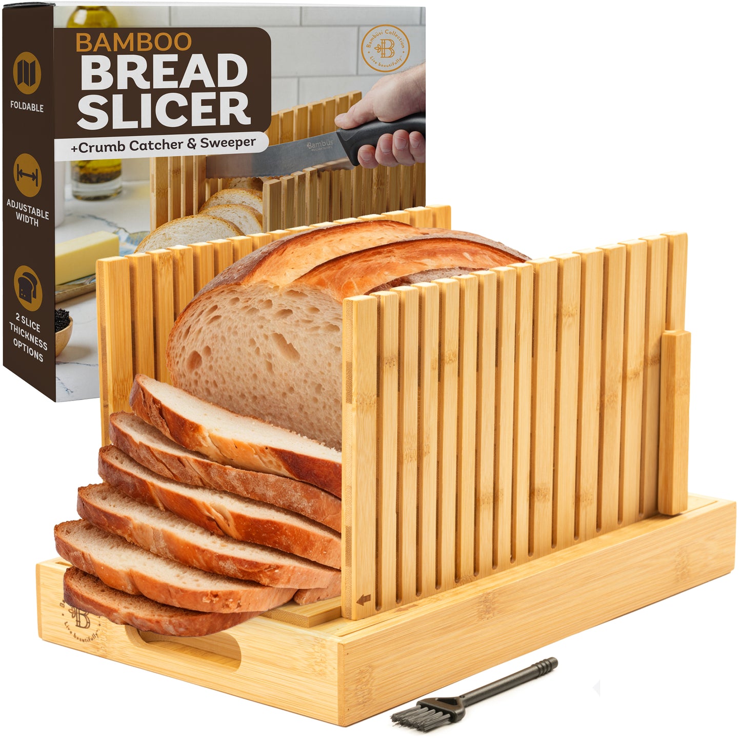 Bamboo Bread Slicer with Crumb Tray