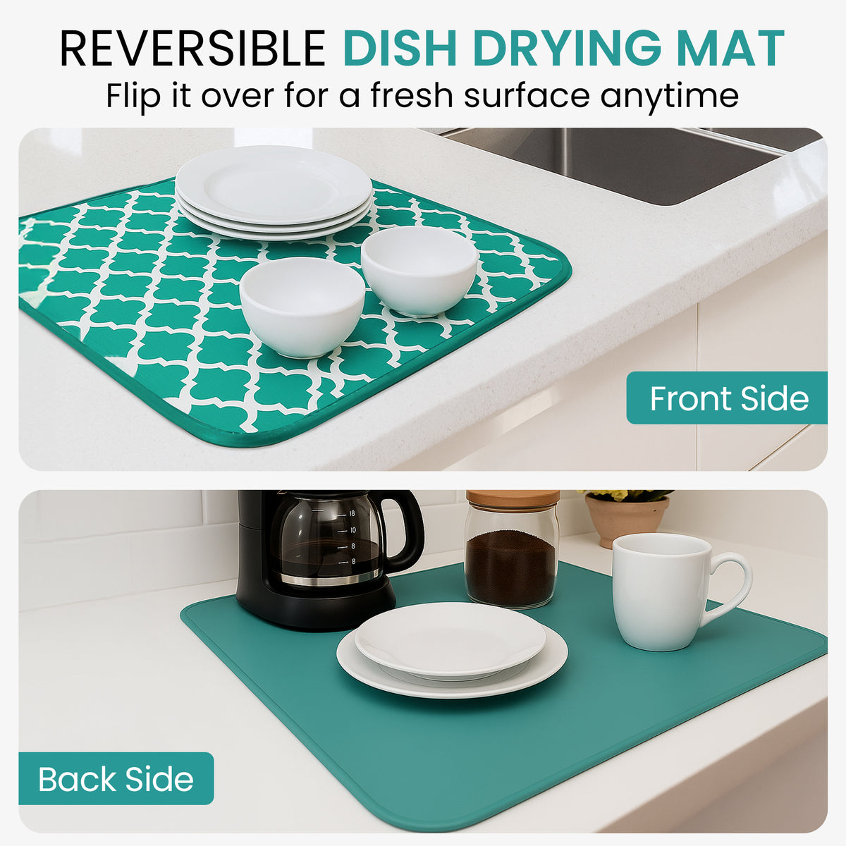 Microfiber Dish Drying Mat for Dishes, Pots & Pans, Reversible