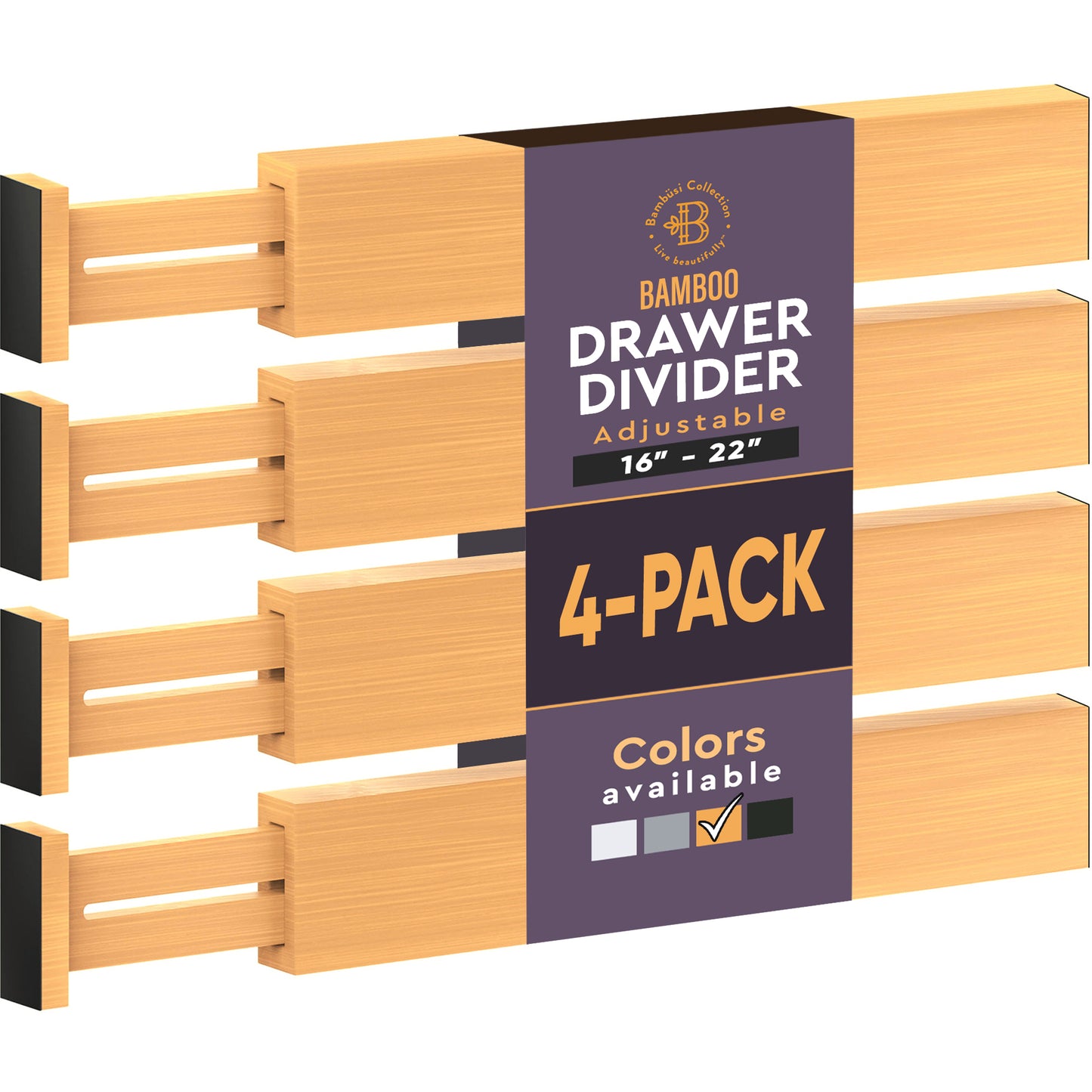 Adjustable Bamboo Drawer Dividers – 4-Pack - Adjustable 17" - 21.5"