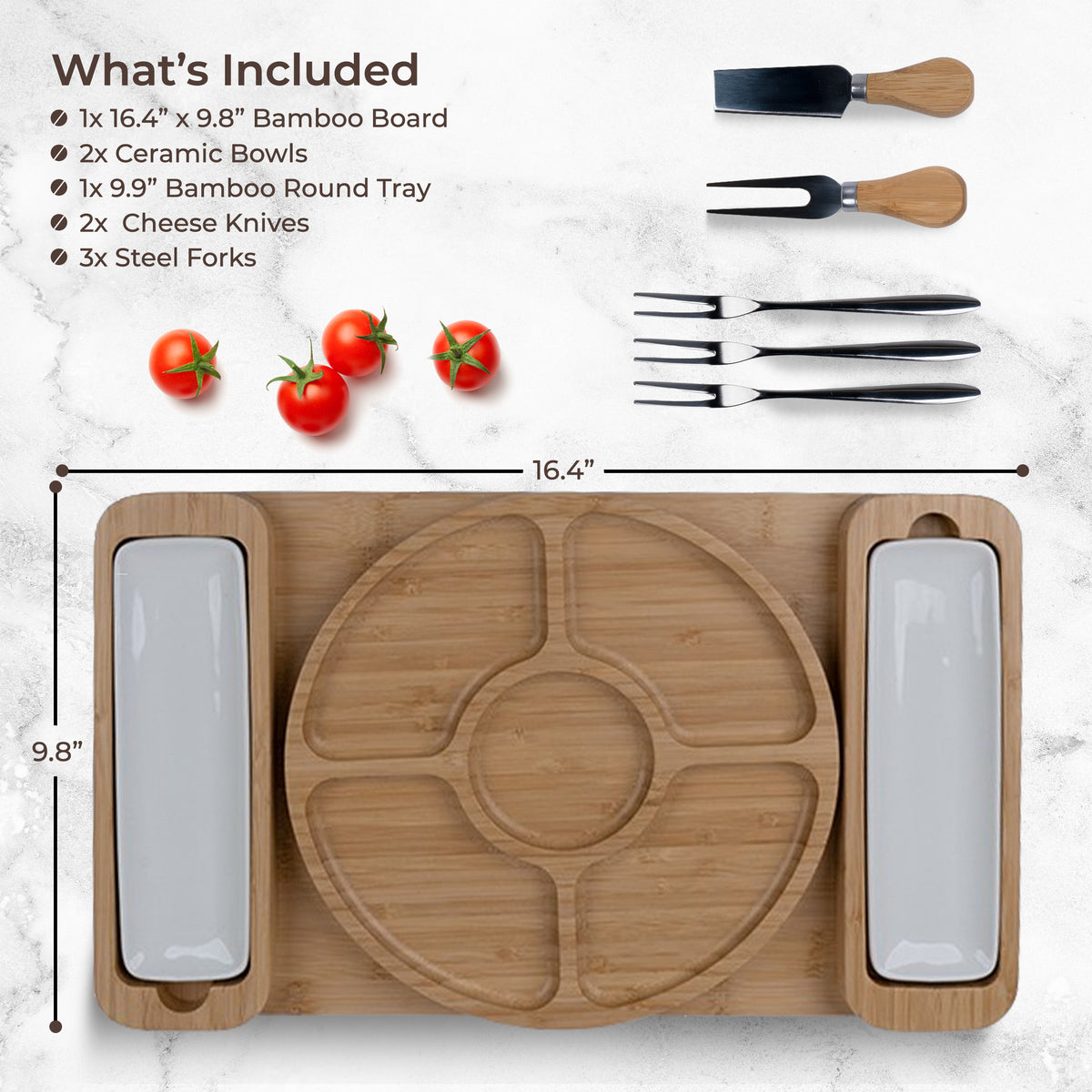 Bamboo Charcuterie Board Gift Set | Large Cheese Board with Bowls, Knives and Accessories | Wooden Serving Tray for Meat, Cheese, Crackers and Fruit