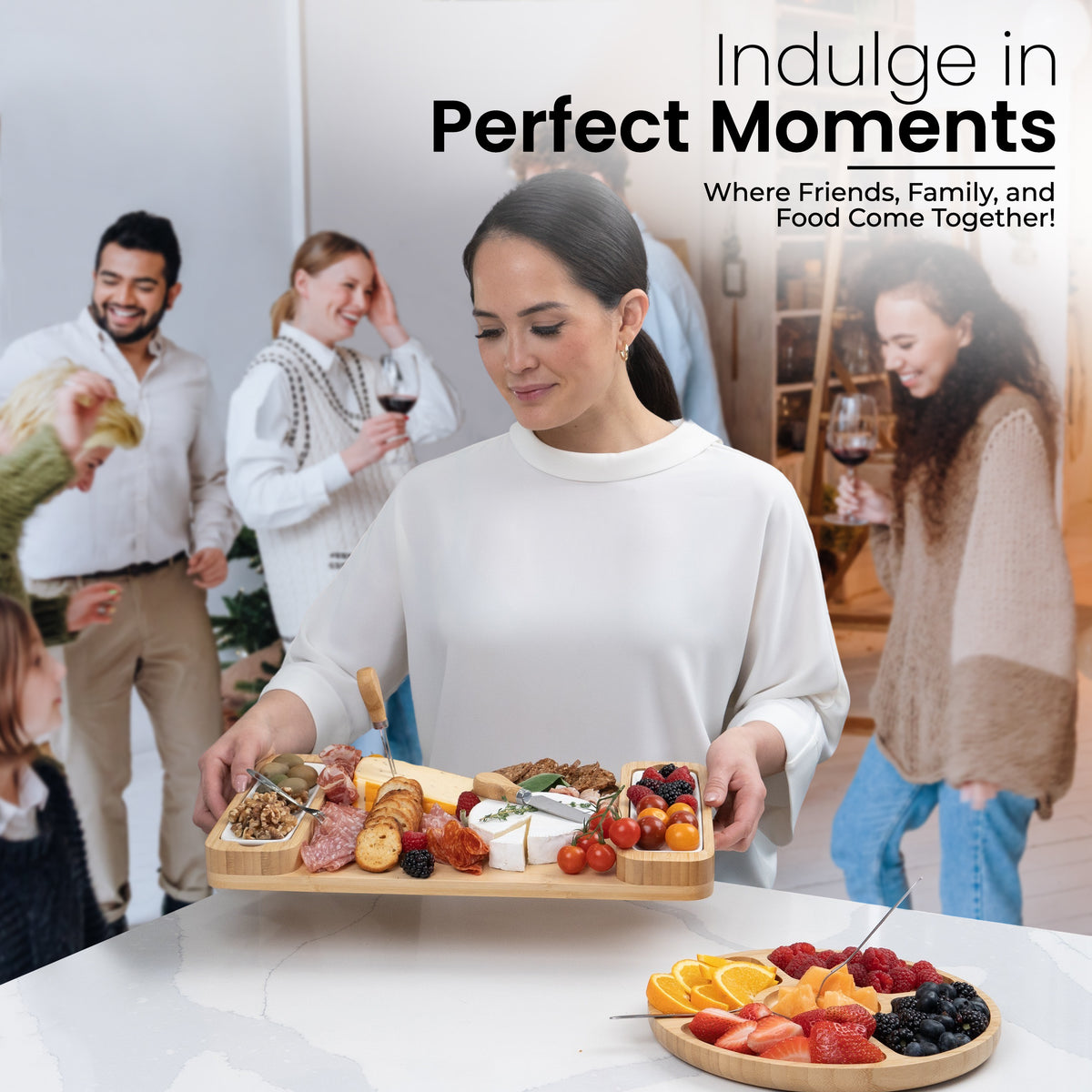 Bamboo Charcuterie Board Gift Set | Large Cheese Board with Bowls, Knives and Accessories | Wooden Serving Tray for Meat, Cheese, Crackers and Fruit
