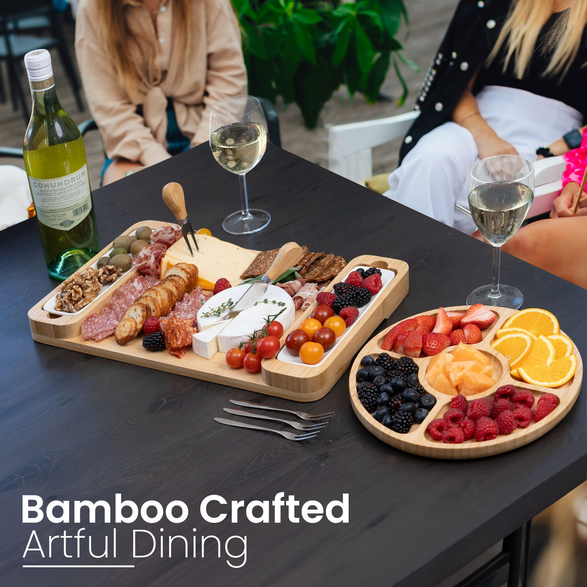 Bamboo Charcuterie Board Gift Set | Large Cheese Board with Bowls, Knives and Accessories | Wooden Serving Tray for Meat, Cheese, Crackers and Fruit