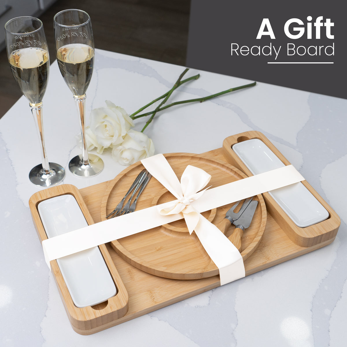 Bamboo Charcuterie Board Gift Set | Large Cheese Board with Bowls, Knives and Accessories | Wooden Serving Tray for Meat, Cheese, Crackers and Fruit