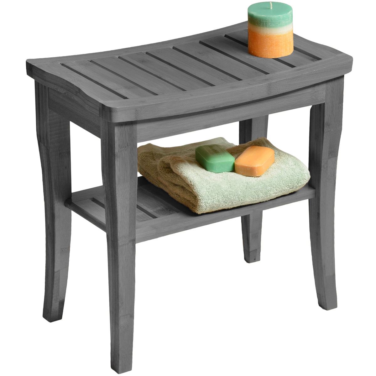 Bamboo Shower Bench with Shelf Black Wooden Bath Stool with Storage Non Slip Seat Spa Decor Bathroom Bench Foot Rest Shaving Stool for Indoor and Outdoor Use 17 x 9 x 17