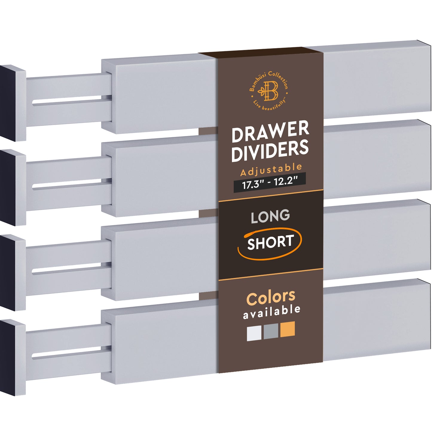 Adjustable Bamboo Drawer Dividers – 4 Pack - 2.6" High, 12.5-17" Adjustable