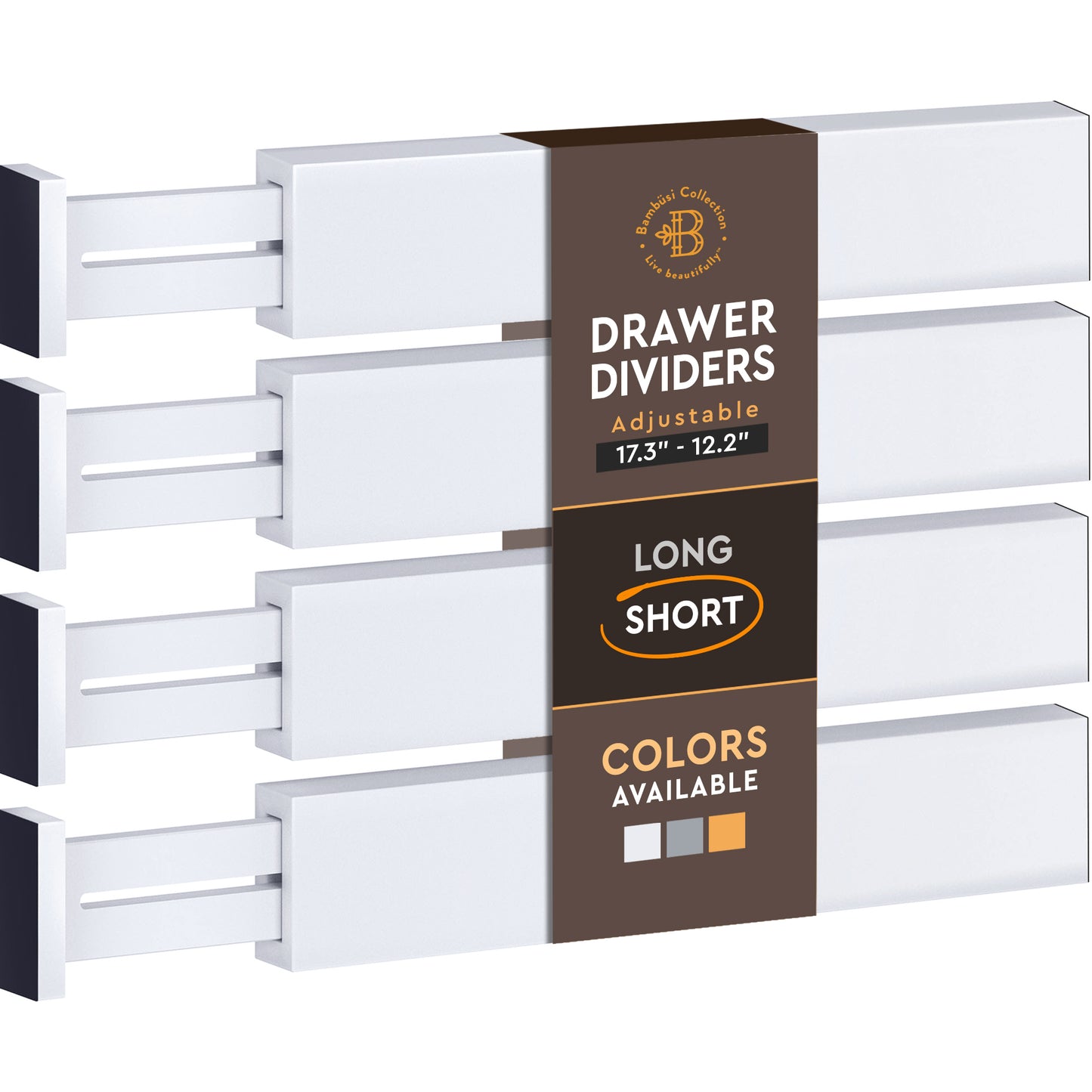 Adjustable Bamboo Drawer Dividers – 4 Pack - 2.6" High, 12.5-17" Adjustable