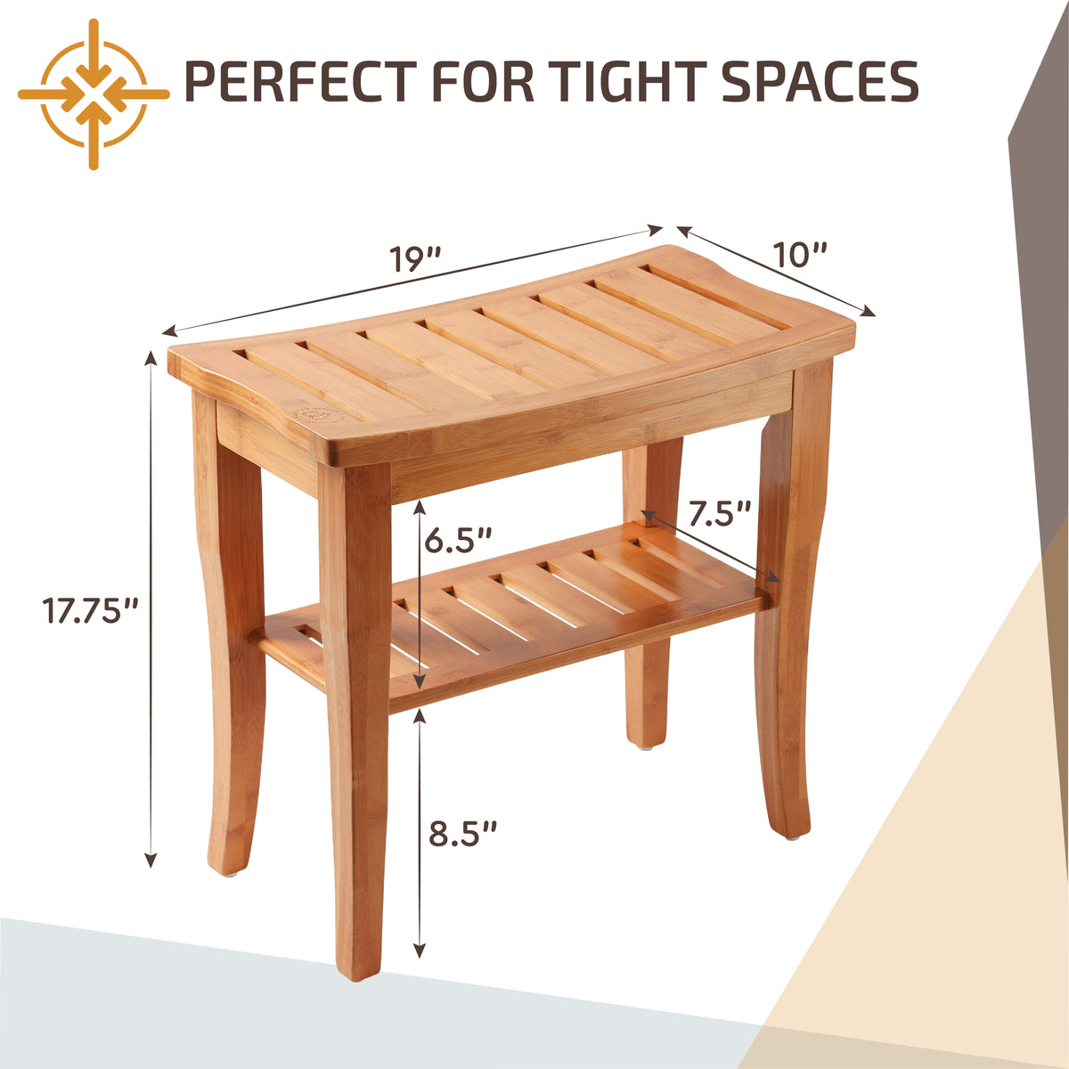 Bamboo Shower Bench with Shelf Black Wooden Bath Stool with Storage Non Slip Seat Spa Decor Bathroom Bench Foot Rest Shaving Stool for Indoor and Outdoor Use 17 x 9 x 17