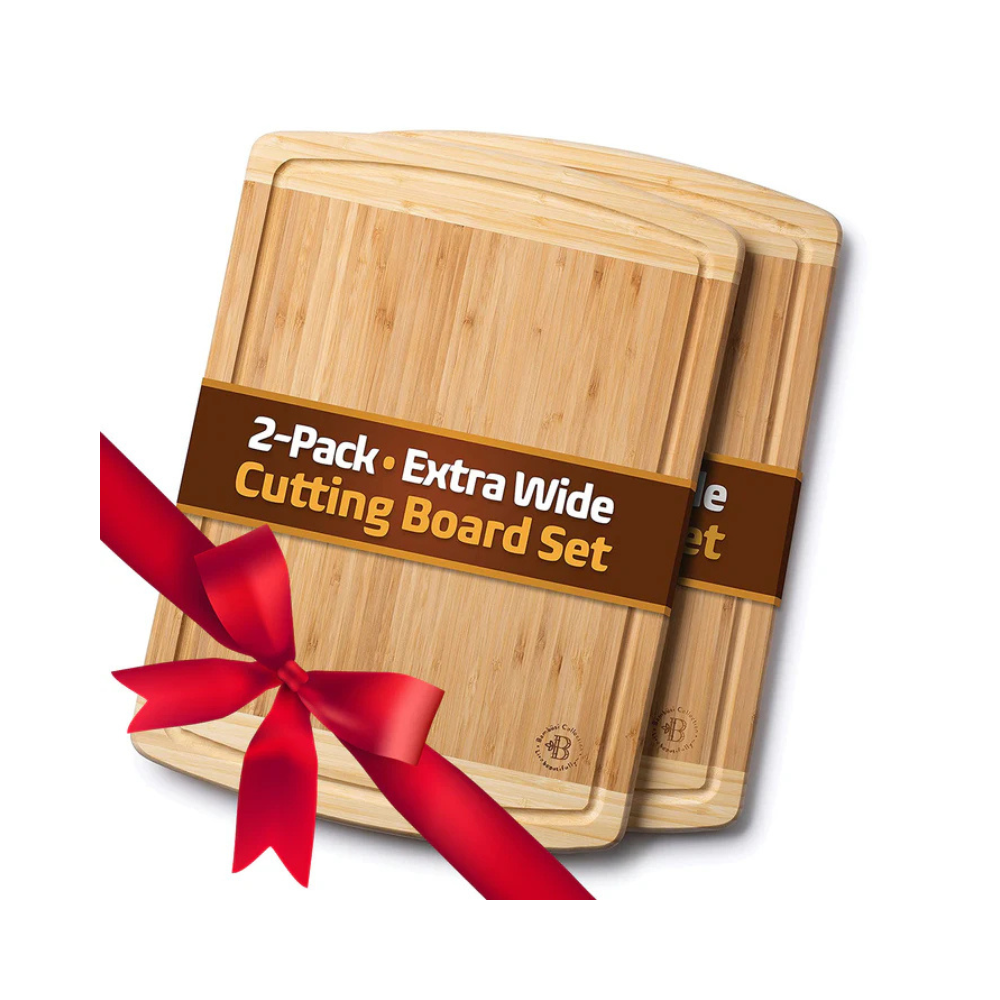 Premium Bamboo Cutting Board - Set of 2 Thick Butcher Block Kitchen Boards for Meat Vegetables Cheese and Meal Prep