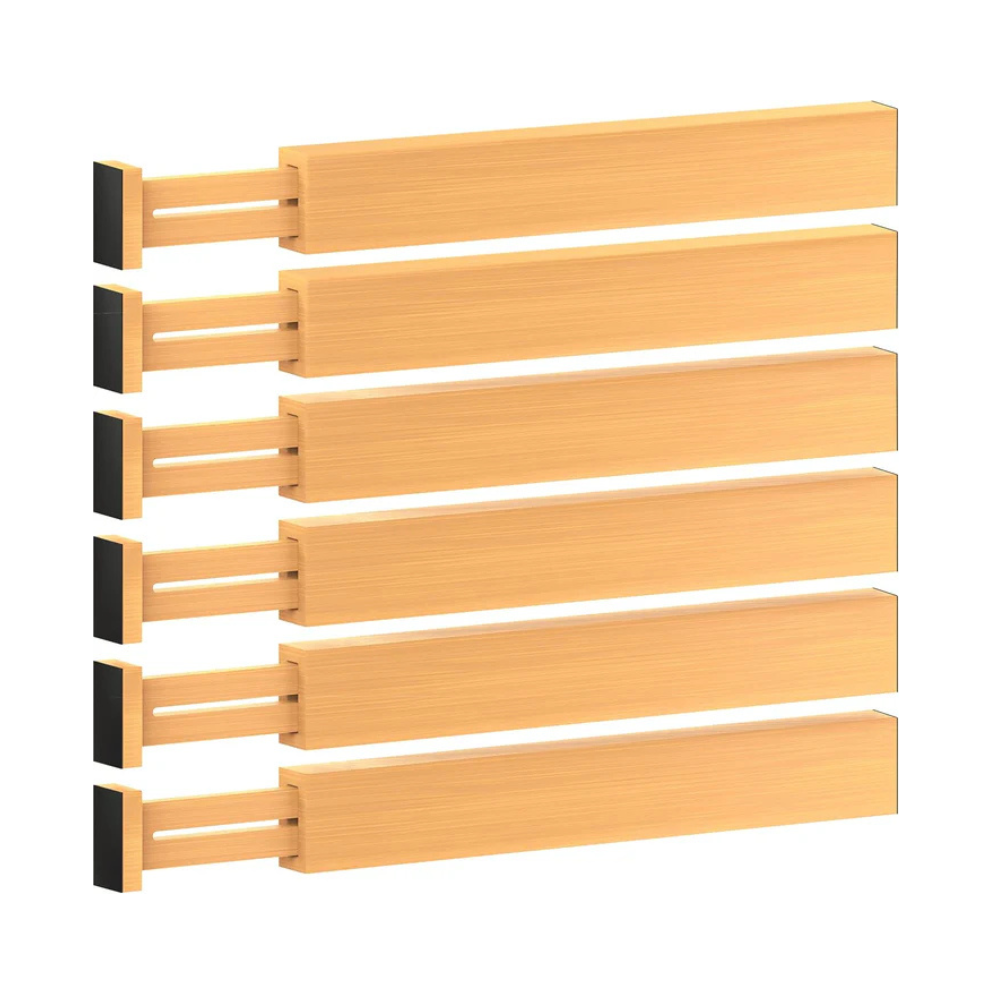 Adjustable Bamboo Drawer Dividers 6-Pack | Expandable 17.5"-22" Bamboo Organizers for Kitchen, Bedroom & Office Bambusi Adjustable Bamboo Drawer Dividers 6-Pack | Expandable 17.5"-22" Bamboo Organizers for Kitchen, Bedroom & Office Bambusi