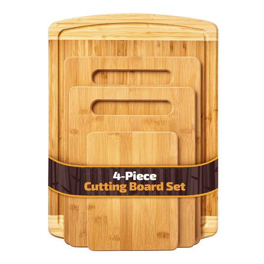 4-Piece Bamboo Cutting Board Set for Kitchen, with Juice Groove for Meat, Cheese and Vegetables