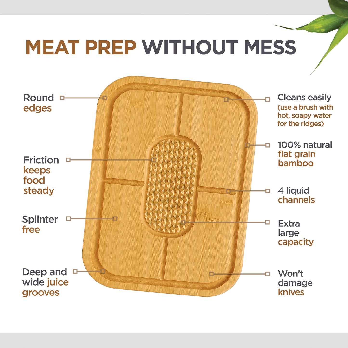 Bamboo Meat Carving Board with Spikes & Juice Groove