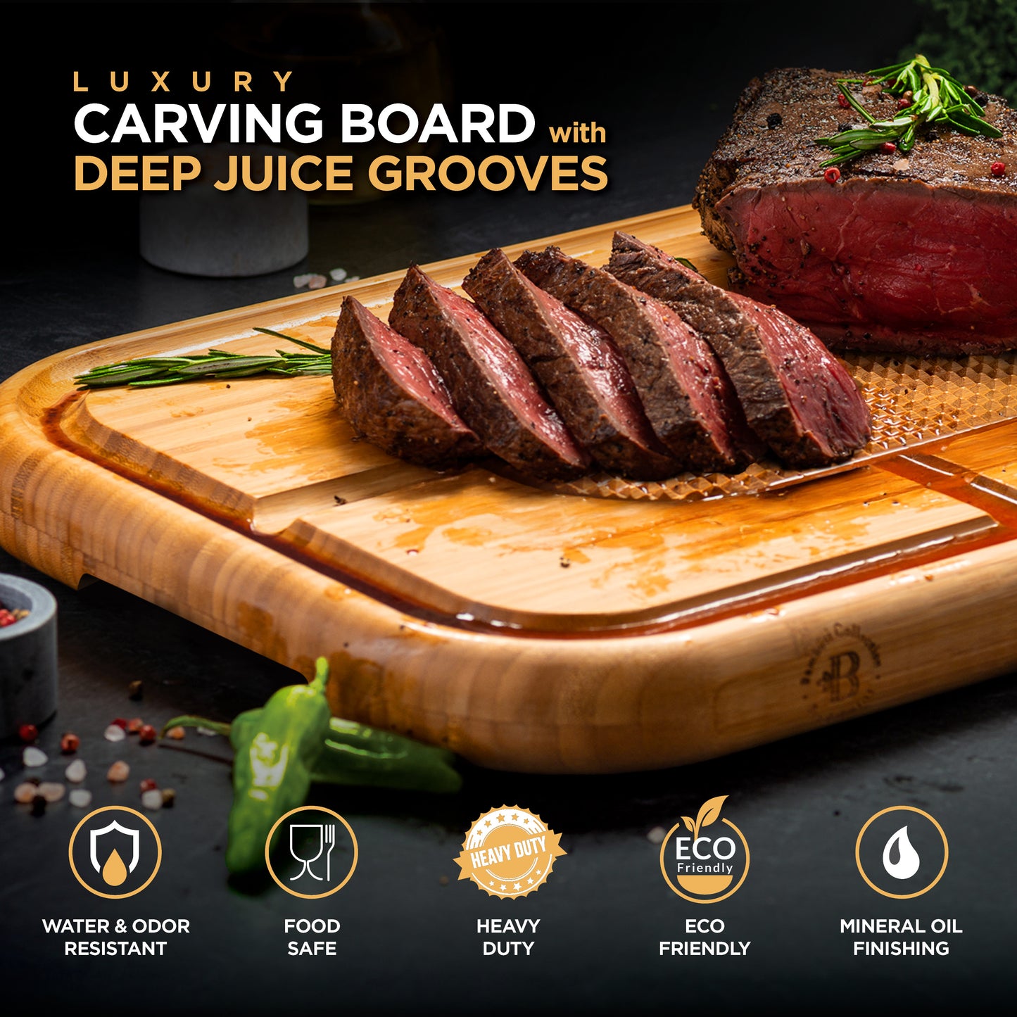 Bamboo Meat Carving Board with Spikes & Juice Groove