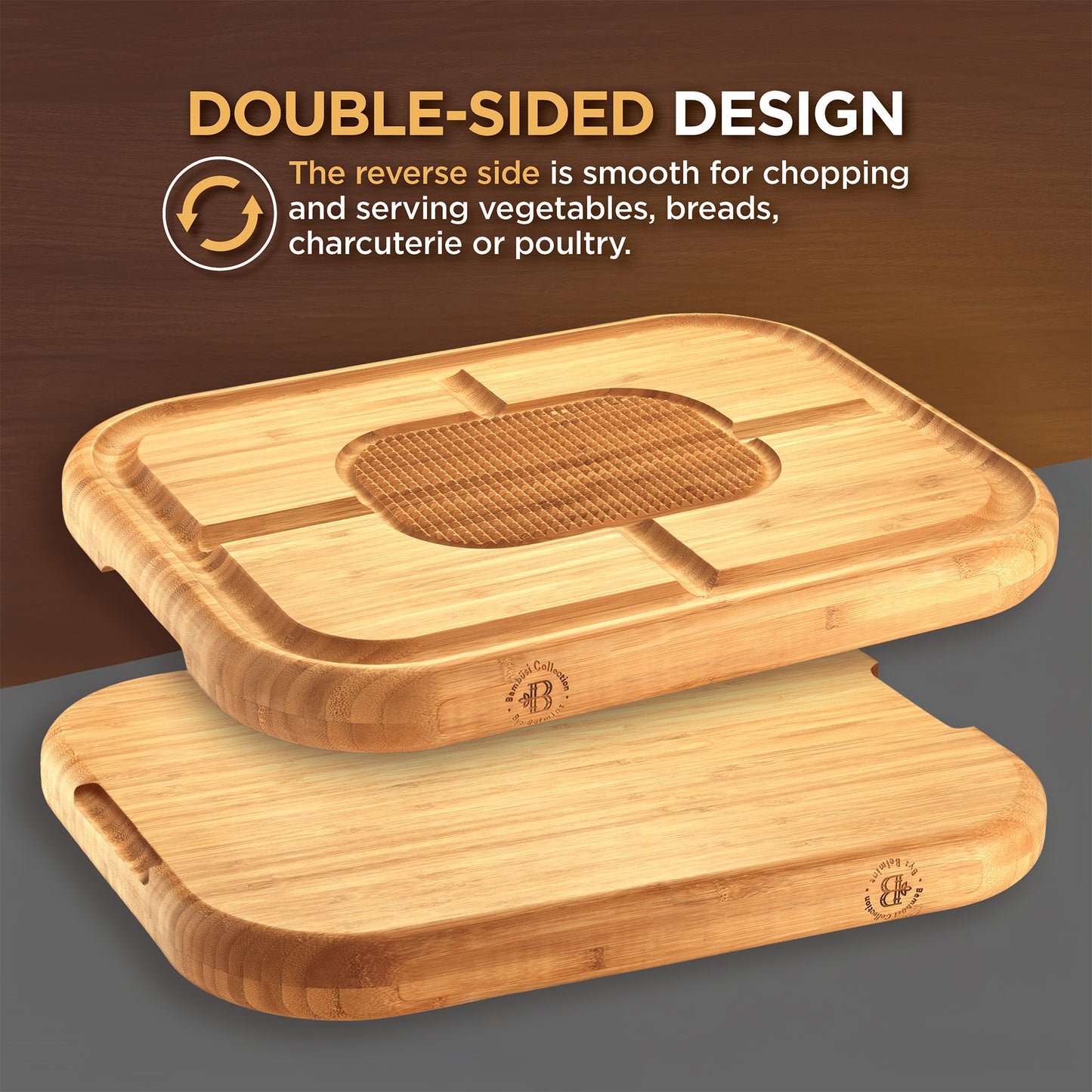 Bamboo Meat Carving Board with Spikes & Juice Groove
