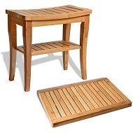 Load image into Gallery viewer, Bamboo Shower Stool with Storage Shelf and Floor Mat
