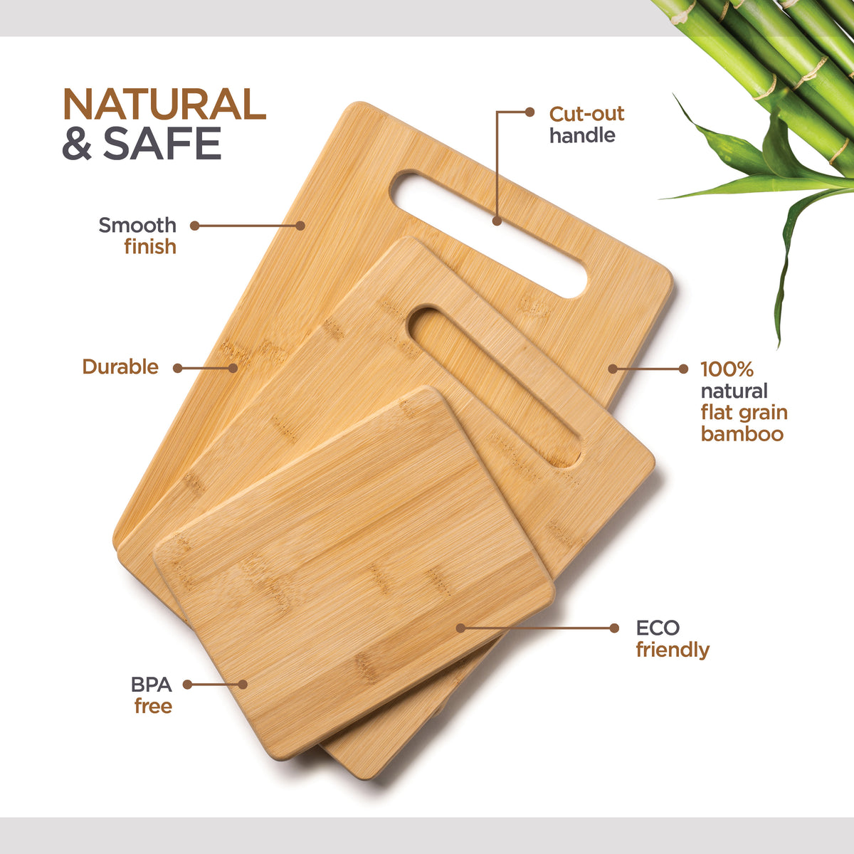 3 Piece Bamboo Cutting Board Set Wooden Chopping Boards for Kitchen Meat Vegetables Fruits and Cheese Reversible Knife Friendly and Eco Friendly Serving Trays with Handles