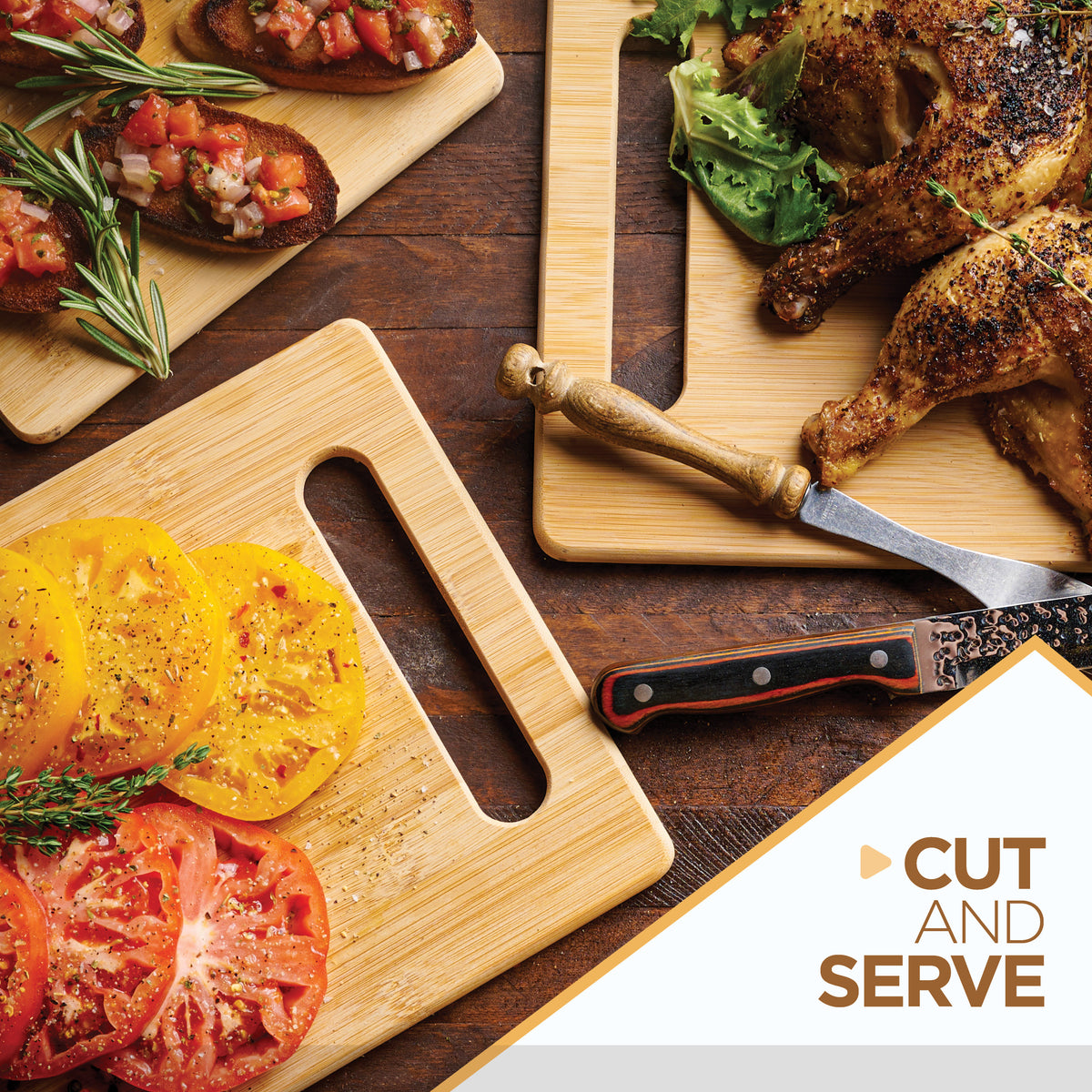 3 Piece Bamboo Cutting Board Set Wooden Chopping Boards for Kitchen Meat Vegetables Fruits and Cheese Reversible Knife Friendly and Eco Friendly Serving Trays with Handles
