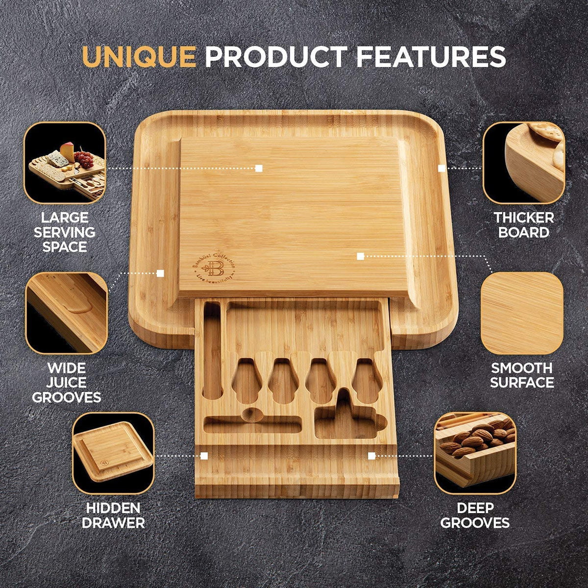 Premium Charcuterie Boards Set - Large Bamboo Cheese Board Set - House Warming Gifts New Home, Wedding Gift for Couple, Bridal Shower Gift, Birthday Gifts for Women