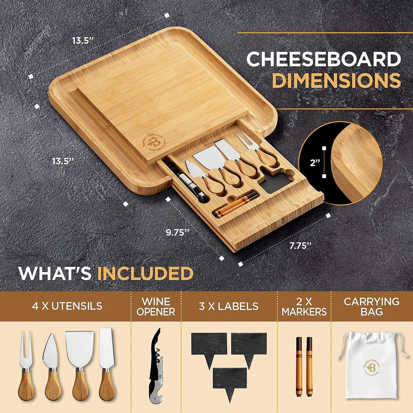 Bamboo Cheese Board Gift Set