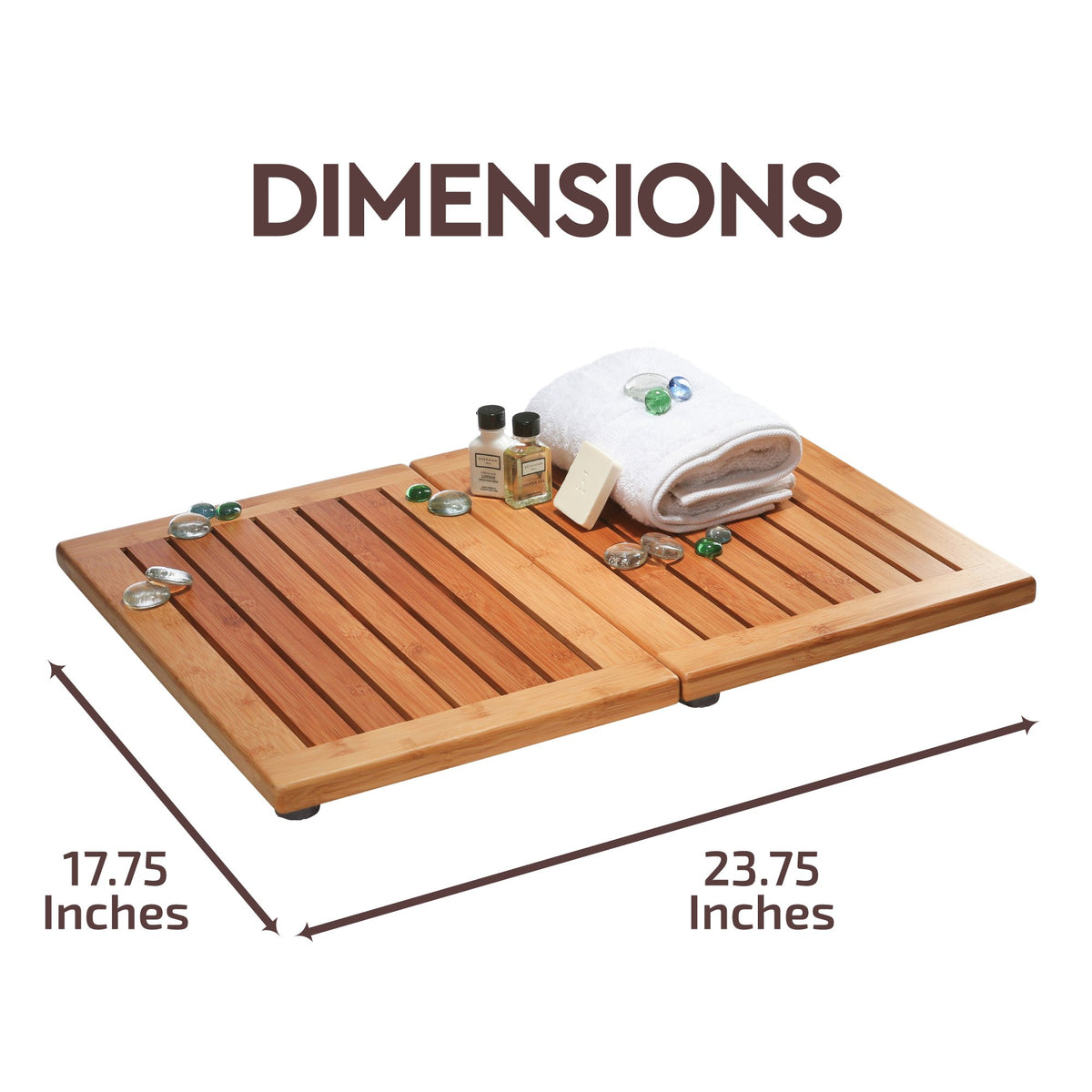 Bamboo Bath Mat - Foldable Non-Slip Wooden Shower Mat for Bathroom, Spa and Sauna (24” x 18”)