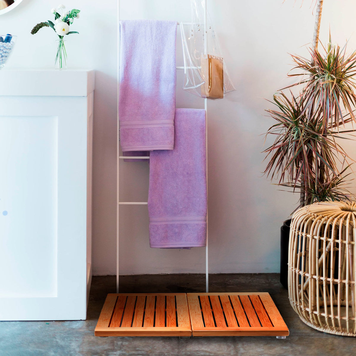 Bamboo Bath Mat - Foldable Non-Slip Wooden Shower Mat for Bathroom, Spa and Sauna (24” x 18”)